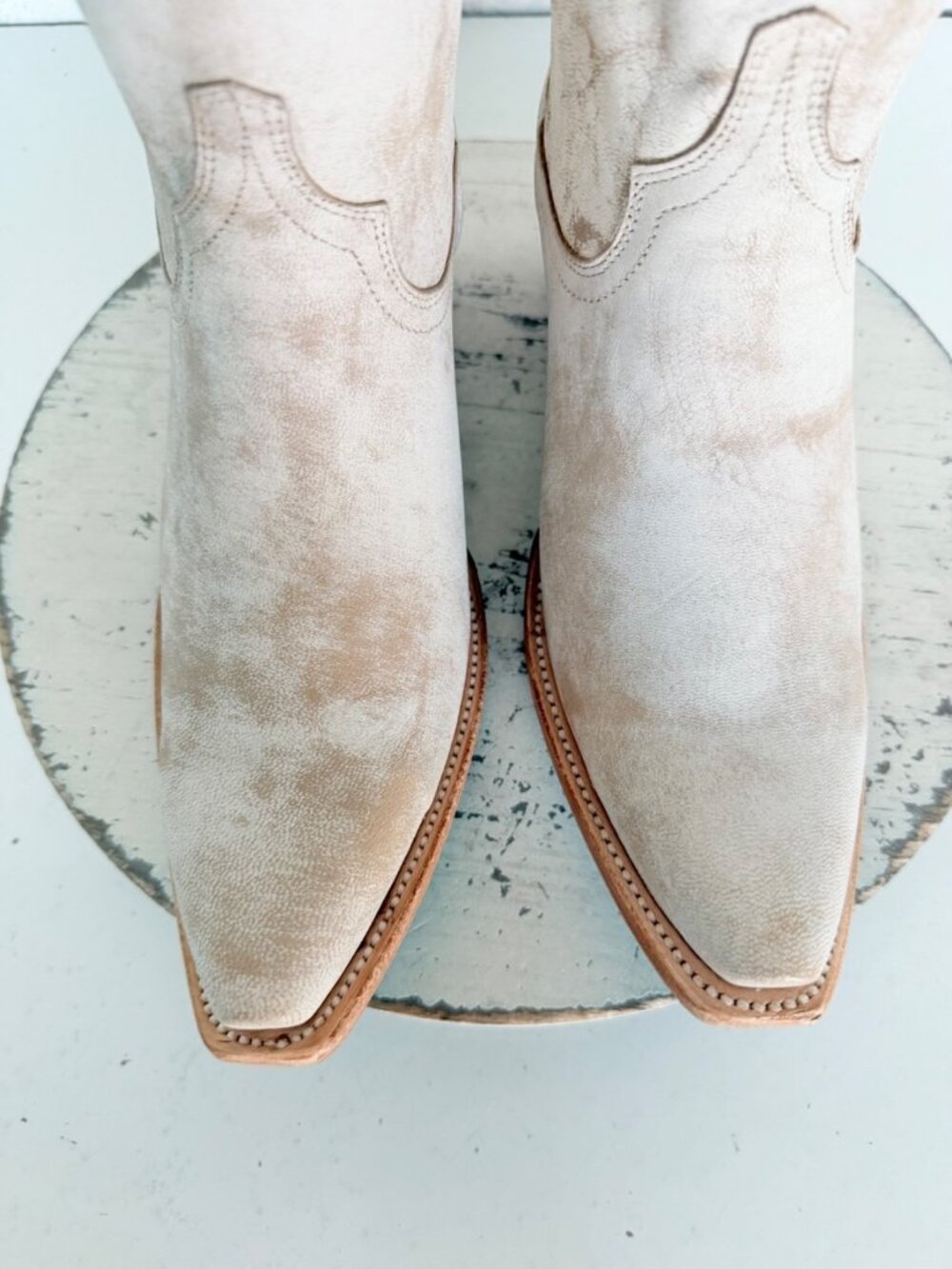 Lane EMMA JANE White Cowboy Boots Womens 8.5 Western Leather Mid Calf Snip Toe - Picture 6 of 11